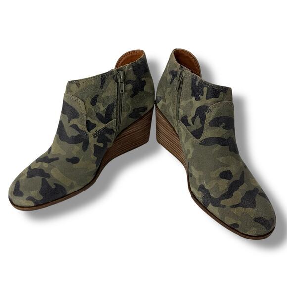 Luxky Brand Green Camo Wedge Bootie Size 8.5 Camoflauge Leather Block Ankle boot - Picture 5 of 8